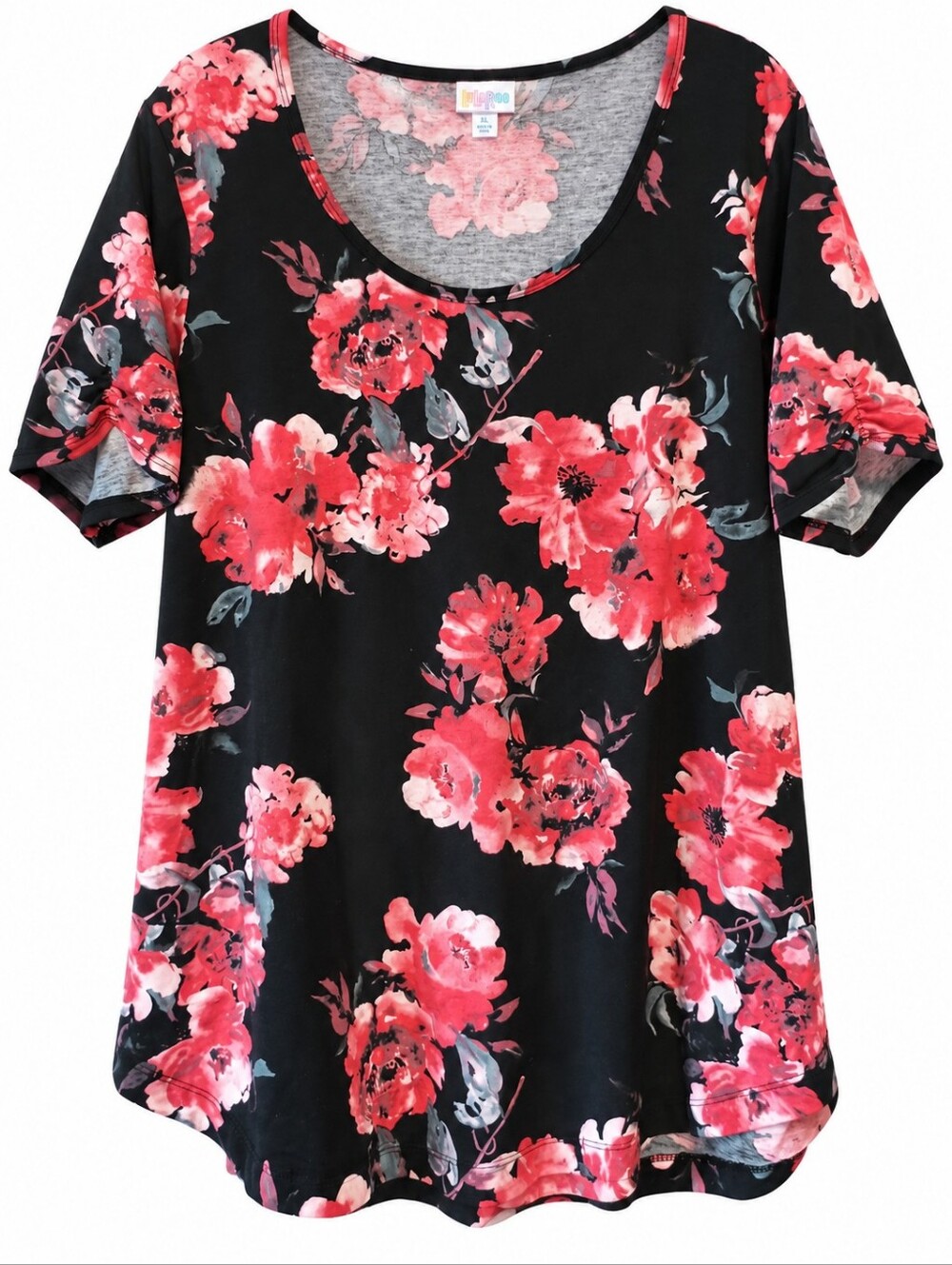 LuLaRoe Black Pink Floral Morgan Short Sleeve Scoop Neckline Size XL